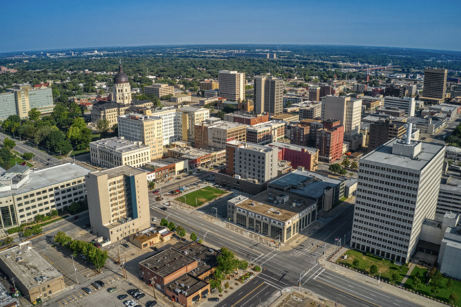 Contact - Aerial View of Topeka, Kansas Skyline in the Morning