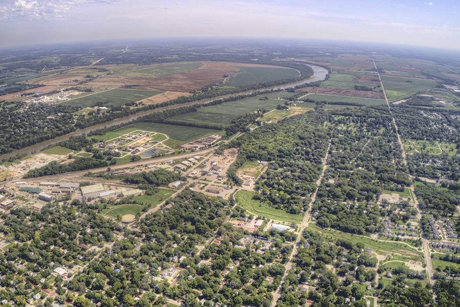 Kansas - Aerial View of Lawrence, a Town in Eastern Kansas on a Sunny Day